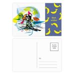 Dıythinker 14x9 cm 20 Adet Renkli Kış Sporları Serbest Stil Kayak İllüstrasyonu Muz Kartpostal Seti