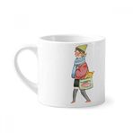 Dıythinker 170 ml Beyaz Miaoji Boyama Kedi Alışveriş Kız Mini Kahve Seramik Kupa