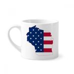 Dıythinker 170 ml Wisconsin Amerika Haritası Yıldızlar Çizgili Bayrak Şekilli Mini Beyaz Çömlek Seramik Saplı Kupa