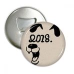 Dıythinker 3 Adet 2018 Happy New Year Komik Büyük Köpek Yuvarlak Şişe Açacağı Buzdolabı Mıknatıs Pimleri Rozet Düğme