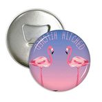 Dıythinker 3 Parça Hitched Flamingo Çift Yuvarlak Şişe Açacağı Buzdolabı Mıknatısı Rozet Düğmesi