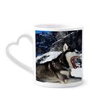 Dıythinker 340 ml Büyük Ağızlı Köpek Kar Husky Resimli Kahve Kupası
