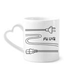 Dıythinker 340 ml Kalp Saplı Çift Delikli Plug Line El Çizimi Kahve Kupaları Seramik Kupa