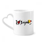 Dıythinker 340 ml Kalp Saplı I Love Belçika Kelime Bayrağı Aşk Kalp İllüstrasyon Kahve Seramik Kupa