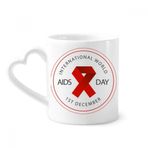 Dıythinker 340 ml Kalp Saplı Kırmızı Kurdele AIDS Günü HIV Farkındalık Dayanaklık Kahve Seramik Kupa