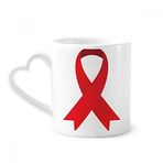 Dıythinker 340 ml Kalp Saplı Kırmızı Kurdele HIV Farkındalık Dünya AIDS Günü Kahve Seramik Kupa