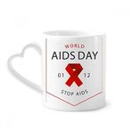 Dıythinker 340 ml Kalp Saplı Kırmızı Kurdele World AIDS Day Stop HIV Farkındalık Kahve Seramik Kupa