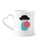 Dıythinker 340 ml Kalp Saplı Mavi Kimono Sakura Japon Oyuncak Bebek Kahve Seramik Kupa