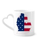 Dıythinker 340 ml Kalp Saplı Michigan Amerika ABD Haritası Yıldızlar Geziler Bayrak Kahve Seramik Kupa