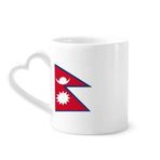 Dıythinker 340 ml Kalp Saplı Nepal Ulusal Bayrağı Asya Ülke Kahve Seramik Kupa