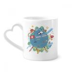 Dıythinker 340 ml Kalp Saplı Seramik Kupa I Love Hong Kong Ünlü Yerler Kahve Seramik Kupa