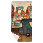 Dıythinker 35x70 cm Miaoji Boyama Suluboya Kedi Şehir Otobüs Banyo Havlusu