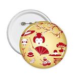 Dıythinker 5 Adet XL Japonya Kültürü Kırmızı Sarı Beyaz Kupa Sushi Yemek Çubukları Geyşa Şanslı Kedi Kemer Sazan Şemsiye Bambu Sakura İllüstrasyon Desen Yuvarlak İğneler Rozet Düğme Giysi Dekorasyon