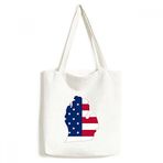 DIYthinker Amerika Amerika Amerika Birleşik Devletleri Michigan Harita Yıldızları ve Şeritler Bayrak Şekil Çevre Yıkanabilir Alışveriş Çantası Beceri Hediye 33 * 40 cm Çok Renkli