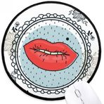 Dıythinker Dudak Çiçek Yaprak Çerçeve Karikatür Desen Yuvarlak Kaymaz Mouse Pad