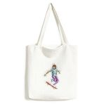 DIYthinker Erkek Kış Spor Kayak Kayak Karikatür Stil İllüstrasyon Modaya Uygun Tasarım Kanvas Çanta Environ Tally Tote Büyük Kapasiteli Alışveriş Çantaları, çoklu, One Size,