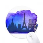 Dıythinker Fransa Paris Eyfel Kulesi Mavi Suluboya Baskılı Yuvarlak Kaymaz Kauçuk Mouse Pad