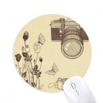 Dıythinker Kamera Gül Kelebek Güzel Stil Baskılı Yuvarlak Kaymaz Kauçuk Mouse Pad