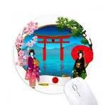 Dıythinker Kimono Kız Japon Kültür Şemsiye Baskılı Yuvarlak Kaymaz Kauçuk Mouse Pad