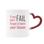 Dıythinker Kırmızı Çok Renkli Alıntı If You Fail Don't Forget To Learn Your Lesson Morphing Isıya Duyarlı Kalp Kupası