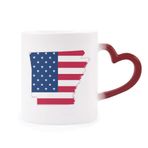 Dıythinker Kırmızı Çok Renkli Arkansas Amerika Haritası Yıldızlar Çizgili Bayrak Şekil Isıya Duyarlı Kalp Kupası