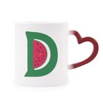 Dıythinker Kırmızı Çok Renkli D Alfabe Karpuz Meyvesi Sevimli Desen Şekil Isıya Duyarlı Kalp Kupası
