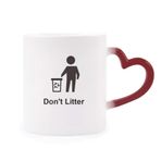 Dıythinker Kırmızı Çok Renkli Don't Litter Siyah Sembol Desen Isıya Duyarlı Kalp Kupası