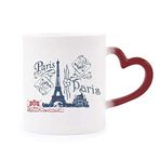 Dıythinker Kırmızı Çok Renkli Eyfel Kulesi Fransa Paris Çizgi Çizim Isıya Duyarlı Kalp Kupa