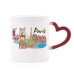 Dıythinker Kırmızı Çok Renkli Fransa Paris Eyfel Kulesi Suluboya Şekil Isıya Duyarlı Kalp Kupa