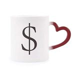 Dıythinker Kırmızı Çok Renkli Para Birimi Sembolü Amerikan Doları Isıya Duyarlı Kalp Kupası