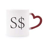 Dıythinker Kırmızı Çok Renkli Para Birimi Sembolü Singapur Doları Isıya Duyarlı Kalp Kupası