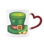 Dıythinker Kırmızı Çok Renkli Parlak Yeşil Şapka İrlanda St.patrick's Day Şekil Isıya Duyarlı Kalp Kupa