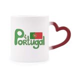 Dıythinker Kırmızı Çok Renkli Portekiz Ulusal Bayrağı Yeşil Desen Isıya Duyarlı Kalp Kupası