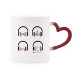 Dıythinker Kırmızı Çok Renkli Renkli Kulaklık Müzik Dinleme Deseni Isıya Duyarlı Kalp Kupası