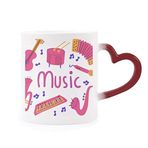 Dıythinker Kırmızı Çok Renkli Trombon Gitar Müzik Enstrüman Deseni Isıya Duyarlı Kalp Kupası