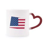 Dıythinker Kırmızı Çok Renkli Wyoming Amerika Haritası Yıldızlar Çizgili Bayrak Şekil Isıya Duyarlı Kalp Kupa