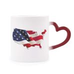 Dıythinker Kırmızı Çok Renkli Yıldızlar ve Çizgiler Amerika Bayrağı Haritası Isıya Duyarlı Kalp Kupası