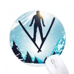 Dıythinker Kış Sporları Kayak Ağacı Suluboya Baskılı Yuvarlak Kaymaz Kauçuk Mouse Pad