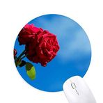 Dıythinker Mavi Gökyüzü Kırmızı Güller Yeşil Yapraklar Baskılı Yuvarlak Kaymaz Kauçuk Mouse Pad