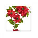 Dıythinker Noel Çiçeği Poinsettia Buket Kırmızı Kurdele Dekorasyon 10x10 cm Seramik Karo