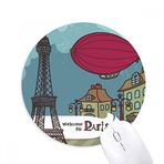 Dıythinker Paris Airship Fransa Eyfel Kulesi Manzara Baskılı Yuvarlak Kaymaz Kauçuk Mouse Pad