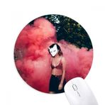 Dıythinker Pembe Sis Maskesi Kız Orman Bilim Doğa Manzarası Baskılı Yuvarlak Kaymaz Kauçuk Mouse Pad
