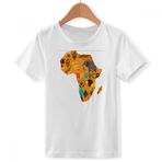 DIYthinker S Beyaz Erkek Çocuk Afrika Haritası Fil Afrika Savanna İllüstrasyonu Bisiklet Yaka Tişört