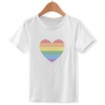 DIYthinker S Beyaz Erkek Çocuk Gökkuşağı Çizgili Kalp LGBT Crew Boyun Tişört