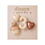 Dizayn Parti Evi 1 - 2- 3 - 4 Yaş Ayıcıklı Cupcake Folyo Balon Seti Krem Kahve Kalp Balon Doğum Günü Parti Süsü