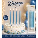 Dizayn Parti Evi 20 cm Uzun Pasta Mumu 4’lü Doğum Günü Pastası Mum Seti Renk Seçenekli - Mavi