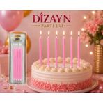 Dizayn Parti Evi 20 cm Uzun Pasta Mumu 4’lü Doğum Günü Pastası Mum Seti Renk Seçenekli - Pembe