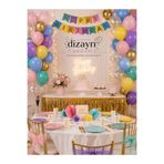 Dizayn Parti Evi Happy Birthday Bannerlı Doğum Günü Parti Seti Beyaz Masa Örtüsü Gold Masa Eteği ve 10 Adet Karışık Renkli Balon 13 Parça