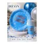 Dizayn Parti Evi Mavi Happy Birthday Karton Tabak Bardak Seti 8 Kişilik Doğum Günü Parti Sofra Seti
