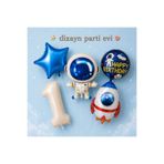 Dizayn Parti Evi Uzay Temalı Krem Rakam Folyo Balon Seti Astronot Roket Happy Birthday Doğum Günü Parti Süsü